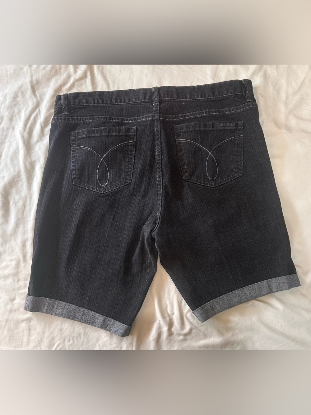 Calvin Klein Black Distressed Rolled Hem Jean Shorts - Picture 2 of 5